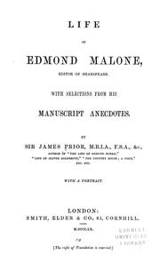 Cover of: Life of Edmond Malone by Prior, James Sir