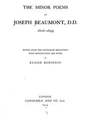 Cover of: The minor poems of Joseph Beaumont ...: Ed. from the autograph manuscript