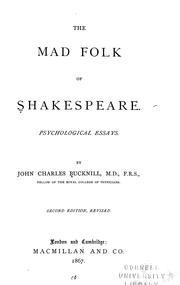 Cover of: The mad folk of Shakespeare: Psychological essays