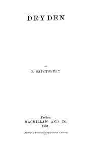 Cover of: Dryden by Saintsbury, George