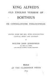 Cover of: King Alfred's old English version of Boethius De consolatione philosophiae by Boethius