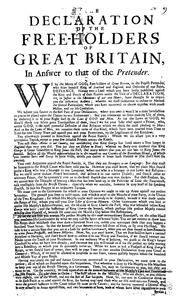 Cover of: The declaration of the free-holders of Great Britain, in answer to that of the Pretender