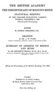 Cover of: The tercentenary of Milton's birth by British Academy.