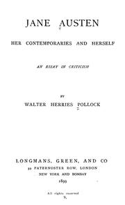 Cover of: Jane Austen, her contemporaries and herself: an essay in criticism