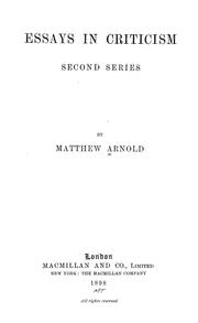 Cover of: Essays in criticism | Matthew Arnold