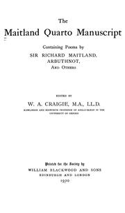 Cover of: The Maitland quarto manuscript: containing poems by Sir Richard Maitland, Arbuthnot, and others