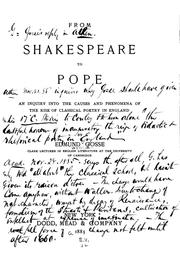 Cover of: From Shakespeare to Pope by Edmund Gosse