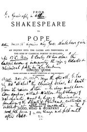 Cover of: From Shakespeare to Pope: an inquiry into the causes and phenomena of the rise of classical poetry in England