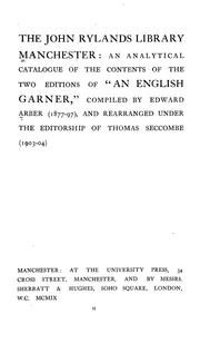 Cover of: An analytical catalogue of the contents of the two editions of "An English garner,"
