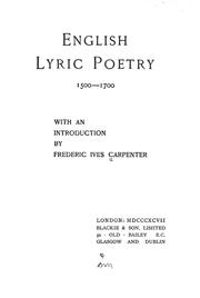 Cover of: English lyric poetry, 1500-1700