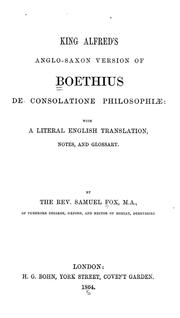 Cover of: King Alfred's Anglo-Saxon version of Boethius De consolatione philosophiae