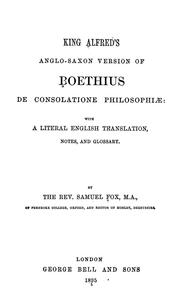 Cover of: King Alfred's Anglo-Saxon version of Boethius De consolatione philosophiae by Boethius