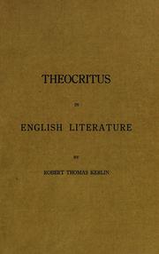 Cover of: Theocritus in English literature by Robert Thomas Kerlin