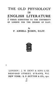 Cover of: The old physiology in English literature ... by Percy Ansell Robin