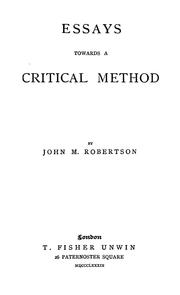 Cover of: Essays towards a critical method