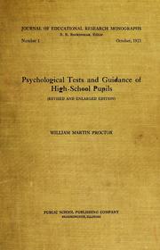 Cover of: The use of psychological tests in the educational and vocational guidance of high school pupils ...