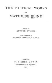 Cover of: Poetical works by Mathilde Blind