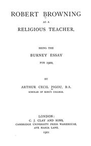 Cover of: Robert Browning as a religious teacher: being the Burney essay for 1900