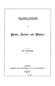 Cover of: Translations of poems, ancient and modern: Not published