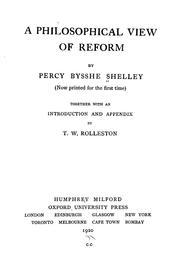 Cover of: A philosophical view of reform (now printed for the first time)