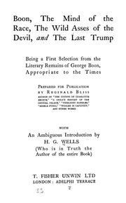 Cover of: Boon, The mind of the race, The wild asses of the devil, and The last trump | H. G. Wells