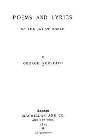 Cover of: Poems and lyrics of the joy of earth by George Meredith