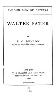 Cover of: Walter Pater by Arthur Christopher Benson