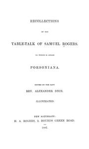 Cover of: Recollections of the table-talk of Samuel Rogers: To which is added Porsoniana