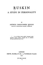 Cover of: Ruskin: a study in personality