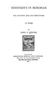 Cover of: Tennyson's In memoriam, its purpose and its structure