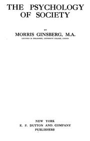 Cover of: The psychology of society by Morris Ginsberg