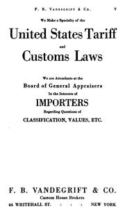 Cover of: Hand book of the United States tariff, containing the Tariff act of 1922, with complete schedules of articles, rates of duty and applicable paragraphs of the act by Vandegrift, F.B., & co.