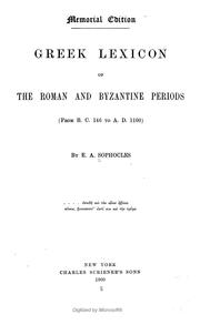 Cover of: Greek lexicon of the Roman and Byzantine periods (from B.C. 146 to A.D. 1100)
