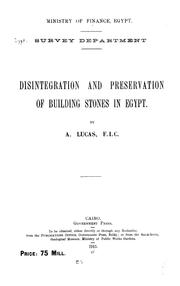 Cover of: Disintegration and preservation of building stones in Egypt