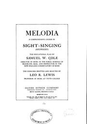 Cover of: Melodia by Samuel Winckley Cole