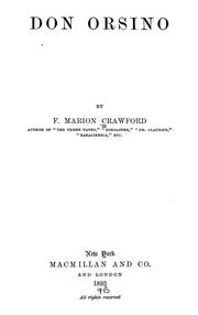 Cover of: Don Orsino by Francis Marion Crawford