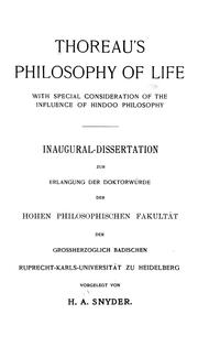 Cover of: Thoreau's philosophy of life: with special consideration of the influence of Hindoo philosophy