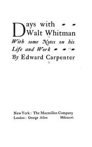Cover of: Days with Walt Whitman by Edward Carpenter