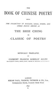 Cover of: The book of Chinese poetry by Clement Francis Romilly Allen