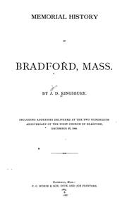 Cover of: Memorial history of Bradford, Mass by J. D. Kingsbury