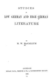 Cover of: Studies in Low German and High German literature