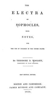 Cover of: The Electra of Sophocles: with notes, for the use of colleges in the United States