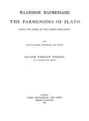 Cover of: The Parmenides of Plato