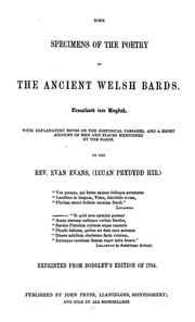 Cover of: Some specimens of the poetry of the ancient Welsh bards | Evan Evans
