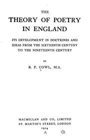 Cover of: The theory of poetry in England: its development in doctrines and ideas from the sixteenth century to the nineteenth century