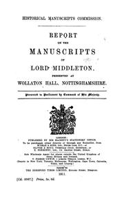 Cover of: Report on the manuscripts of Lord Middleton