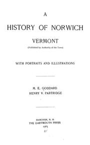 Cover of: A history of Norwich, Vermont