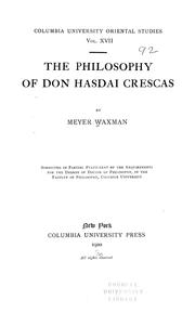 Cover of: The philosophy of Don Hasdai Crescas by Waxman, Meyer