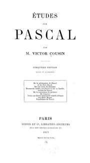 Cover of: Études sur Pascal