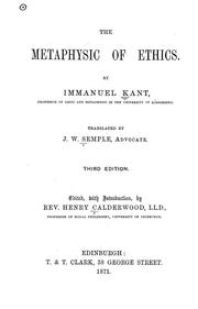 Cover of: The metaphysic of ethics by Immanuel Kant